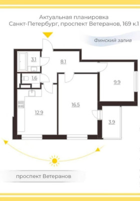 Продам двухкомнатную (2-комн.) квартиру, Ветеранов пр-кт, 169к1, Санкт-Петербург г
