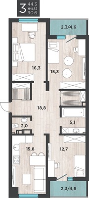 Продам трехкомнатную (3-комн.) квартиру, Большая Окружная 3-я ул, 243к3, Калининград г