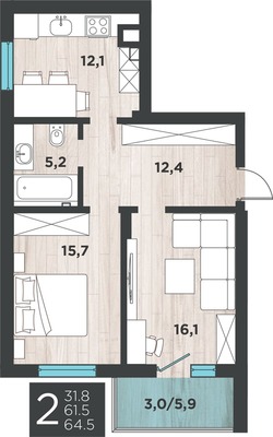 Продам двухкомнатную (2-комн.) квартиру, Большая Окружная 3-я ул, 243к5, Калининград г