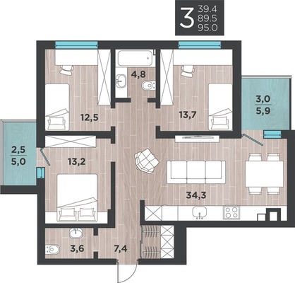 Продам трехкомнатную (3-комн.) квартиру, Большая Окружная 3-я ул, 243к5, Калининград г