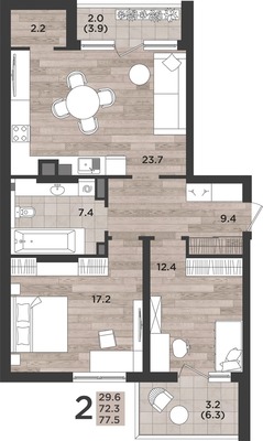 Продам двухкомнатную (2-комн.) квартиру, Миргородская ул, 2к1, Калининград г
