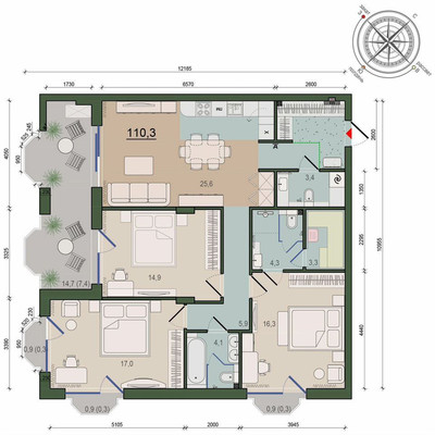 Продам трехкомнатную (3-комн.) квартиру, Молодой гвардии ул, 34, Калининград г