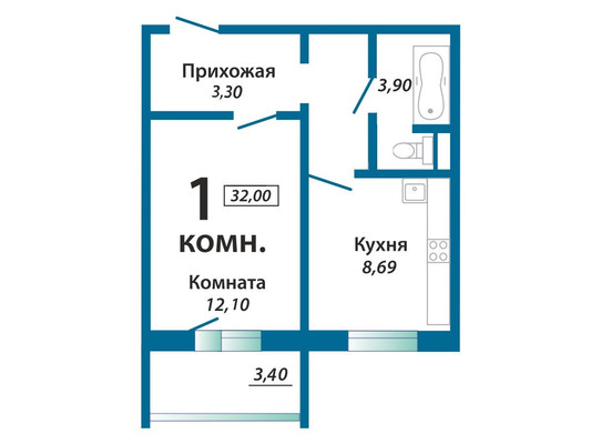 Продам однокомнатную (1-комн.) квартиру, Молодогвардейцев ул, 34, Челябинск г