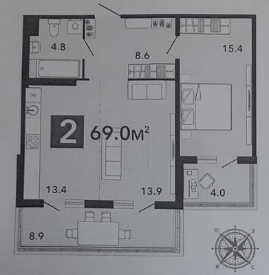 Продам двухкомнатную (2-комн.) квартиру, Светлая ул, 17, Засечное с