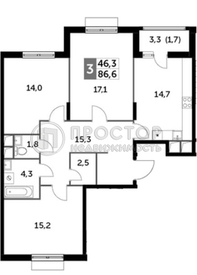 Продам трехкомнатную (3-комн.) квартиру, Римский проезд, 13, Развилка п