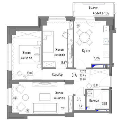 Продам трехкомнатную (3-комн.) квартиру, Стачки пр-кт, 215Б, Ростов-на-Дону г