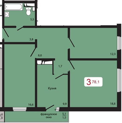 Продам трехкомнатную (3-комн.) квартиру, Прибойная ул, 31кВ, Красноярск г