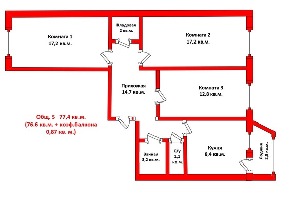 Продам трехкомнатную (3-комн.) квартиру, Бадаева ул, 8к2, Санкт-Петербург г