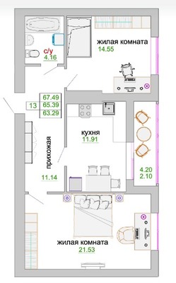 Продам двухкомнатную (2-комн.) квартиру, Тургенева ул, 16а, Зеленоградск г