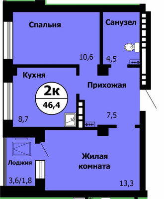 Продам двухкомнатную (2-комн.) квартиру, Лесопарковая ул, 43, Красноярск г