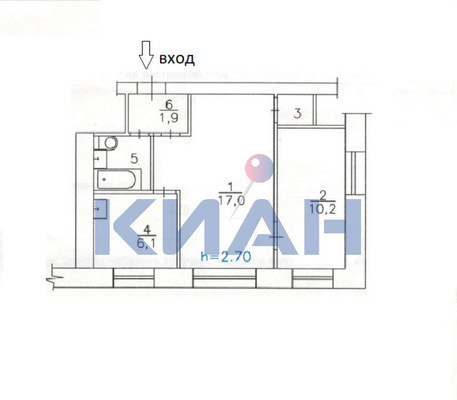 Продам двухкомнатную (2-комн.) квартиру, Водометный пер, 1, Красноярск г
