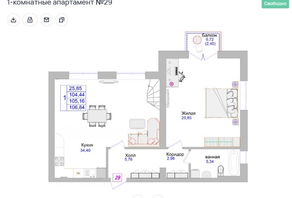 Продам однокомнатную (1-комн.) , Калининградский пр-кт, 70Е, Светлогорск г
