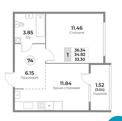 Продам однокомнатную (1-комн.) квартиру (долевое), Пригородная ул, Калининград г