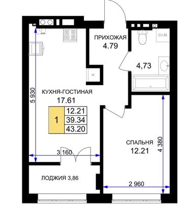 Продам однокомнатную (1-комн.) квартиру (долевое), Героя России Катериничева ул, 1, Гурьевск г