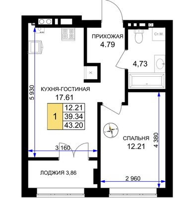 Продам однокомнатную (1-комн.) квартиру (долевое), Героя России Катериничева ул, 1, Гурьевск г