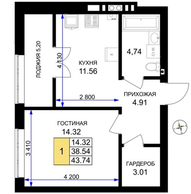 Продам однокомнатную (1-комн.) квартиру (долевое), Героя России Катериничева ул, 1, Гурьевск г
