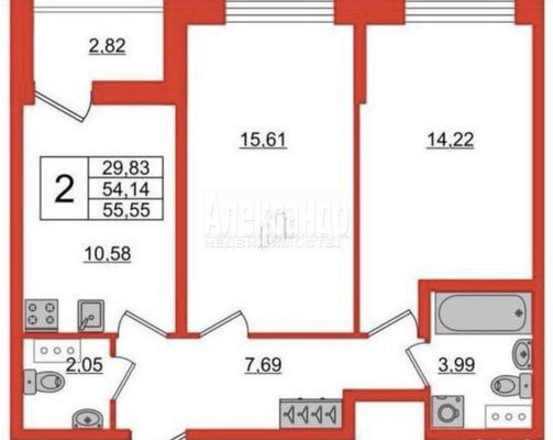 Продам двухкомнатную (2-комн.) квартиру, Чирикова ул, 5, Санкт-Петербург г
