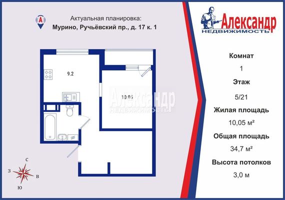 Продам однокомнатную (1-комн.) квартиру, Ручьевский пр-кт, 17к1, Мурино п