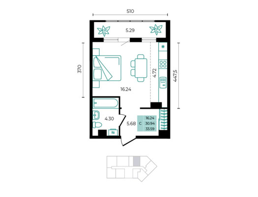 Продам однокомнатную (1-комн.) квартиру, Заречная ул, 2Н, Тульский п