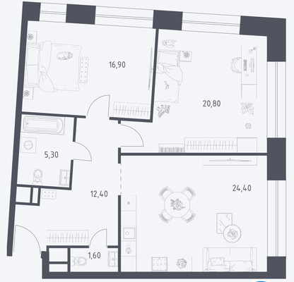 Продам двухкомнатную (2-комн.) квартиру, Стремянный пер, 2, Москва г
