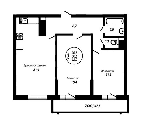 Продам двухкомнатную (2-комн.) квартиру, Автолюбителей ул, 1/7к3, Краснодар г