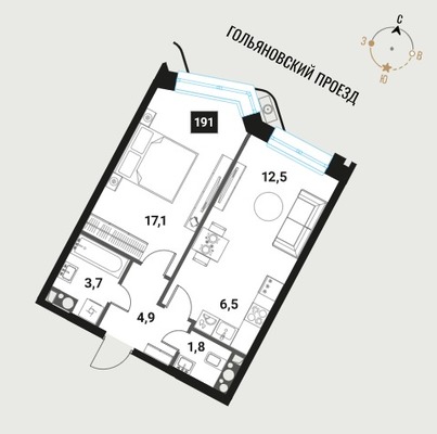 Продам двухкомнатную (2-комн.) квартиру (долевое), Семеновская наб, 3, Москва г