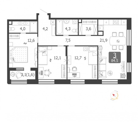 Продам трехкомнатную (3-комн.) квартиру (долевое), Марка Шагала наб, Москва г