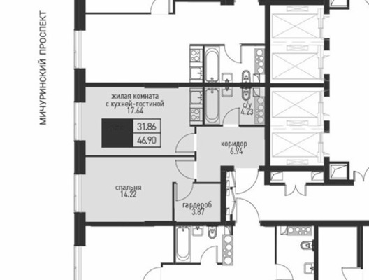 Продам двухкомнатную (2-комн.) квартиру, Мичуринский пр-кт, 45кА, Москва г
