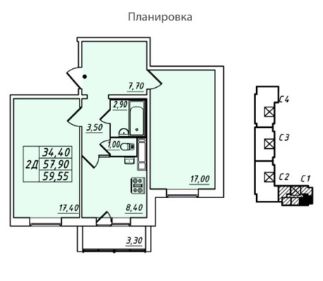 Продам двухкомнатную (2-комн.) квартиру, Севастопольская ул, 1, Всеволожск г