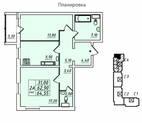 Продам двухкомнатную (2-комн.) квартиру, Севастопольская ул, 1, Всеволожск г