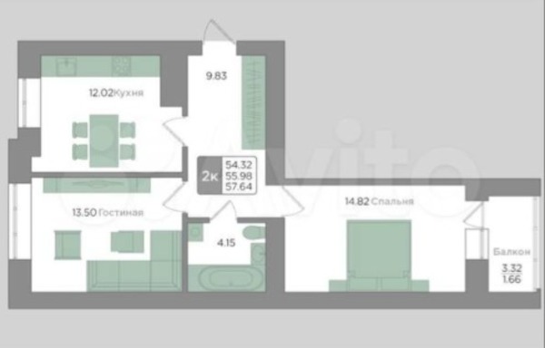 Продам двухкомнатную (2-комн.) квартиру, Новгородская ул, 3Ак4, Калининград г