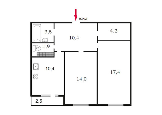 Продам двухкомнатную (2-комн.) квартиру, Светлановский пр-кт, 103А, Санкт-Петербург г