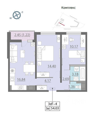 Продам двухкомнатную (2-комн.) квартиру, Северный пр-кт, 123к1, Санкт-Петербург г