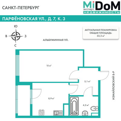 Продам однокомнатную (1-комн.) квартиру, Парфёновская ул, 7к3 стр 1, Санкт-Петербург г