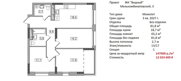 Продам трехкомнатную (3-комн.) квартиру (долевое), Мелькомбинатовский проезд, 3, Киров г