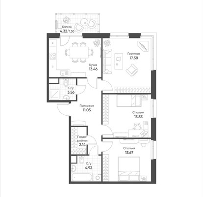 Продам трехкомнатную (3-комн.) квартиру (долевое), Гаврилова ул, 7к3, Казань г