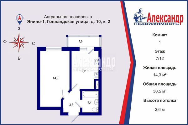 Продам однокомнатную (1-комн.) квартиру, Голландская ул, 10к2, Янино-1 гп