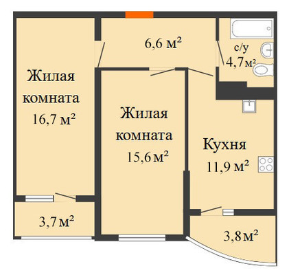 Продам двухкомнатную (2-комн.) квартиру, им. Адмирала Крузенштерна ул, 6к3, Краснодар г