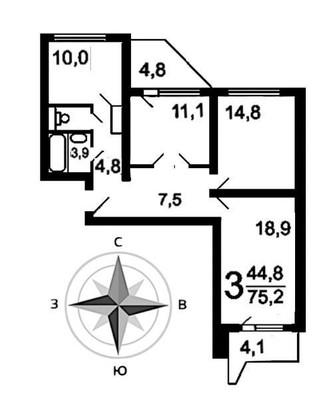 Продам трехкомнатную (3-комн.) квартиру, Руднёвка ул, 12, Москва г