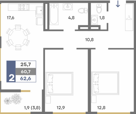 Продам двухкомнатную (2-комн.) квартиру, Владимира Высоцкого ул, 23кС, Грэсовский пгт