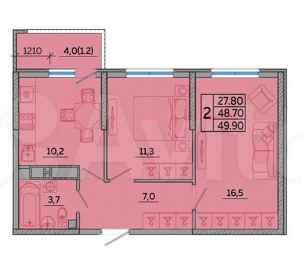 Продам двухкомнатную (2-комн.) квартиру, Герцена ул, 3ак1, Новороссийск г