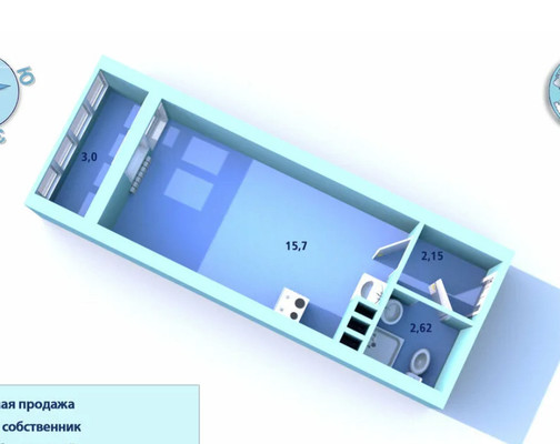 Продам однокомнатную (1-комн.) квартиру, Воронцовский б-р, 17, Мурино п