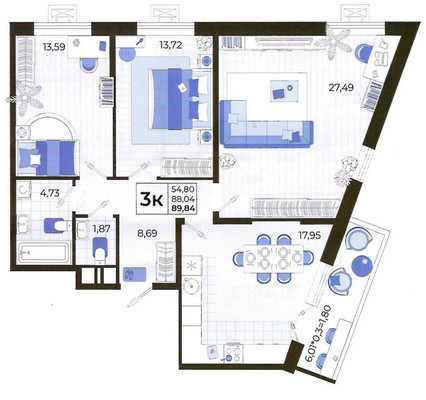 Продам трехкомнатную (3-комн.) квартиру, Калинина ул, 1141, Тихорецк г