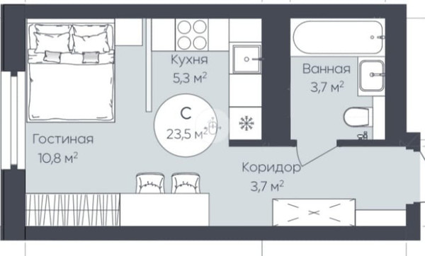 Продам однокомнатную (1-комн.) квартиру, Братьев Кадомцевых ул, 17, Уфа г