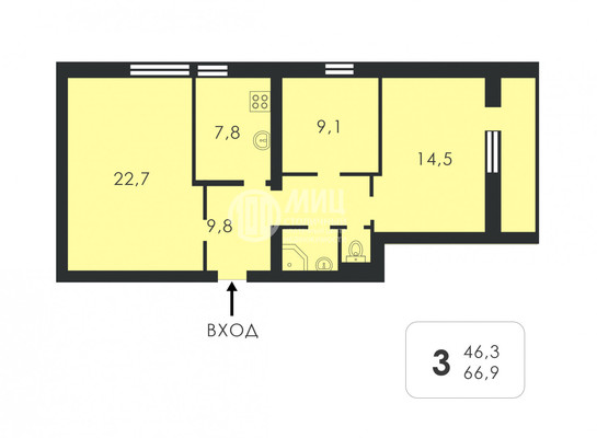 Продам трехкомнатную (3-комн.) квартиру, Шепелюгинская ул, 10к1, Москва г