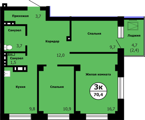 Продам трехкомнатную (3-комн.) квартиру, Лесопарковая ул, 43, Красноярск г
