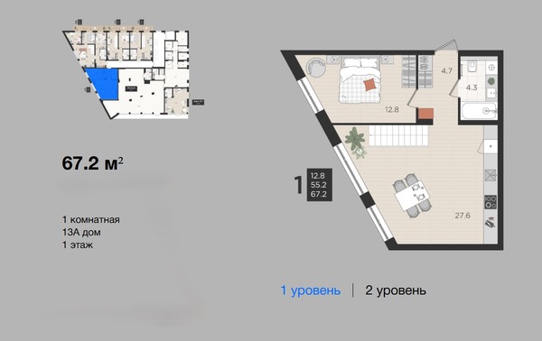Продам однокомнатную (1-комн.) квартиру (долевое), Васильковая ул, 13А, Малое Васильково п