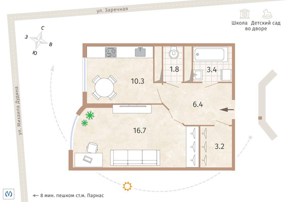 Продам однокомнатную (1-комн.) квартиру, Михаила Дудина ул, 25ак1, Парголово п