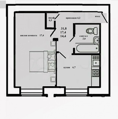 Продам однокомнатную (1-комн.) квартиру, Нефтяник п, 12, Пенза г