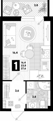 Сдам однокомнатную (1-комн.) квартиру, им. Ивана Беличенко ул, 101, Краснодар г